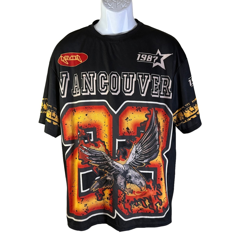 Romwe‎ Graphic Jersey Mens Small Black Vancouver 1987 Eagle Flame 23 Streetwear